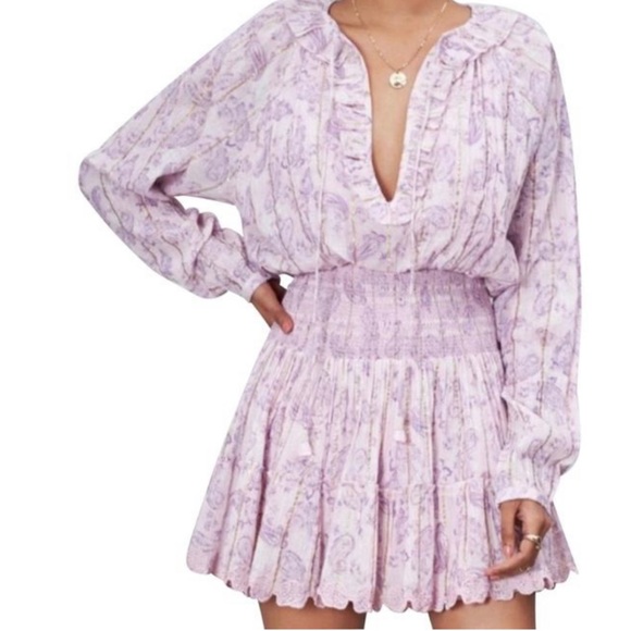 House of Harlow 1960 Dresses & Skirts - House Of Harlo 1960 Paisley Smocked Ruffle Mini Dress Bohemian Rodeo Size XS